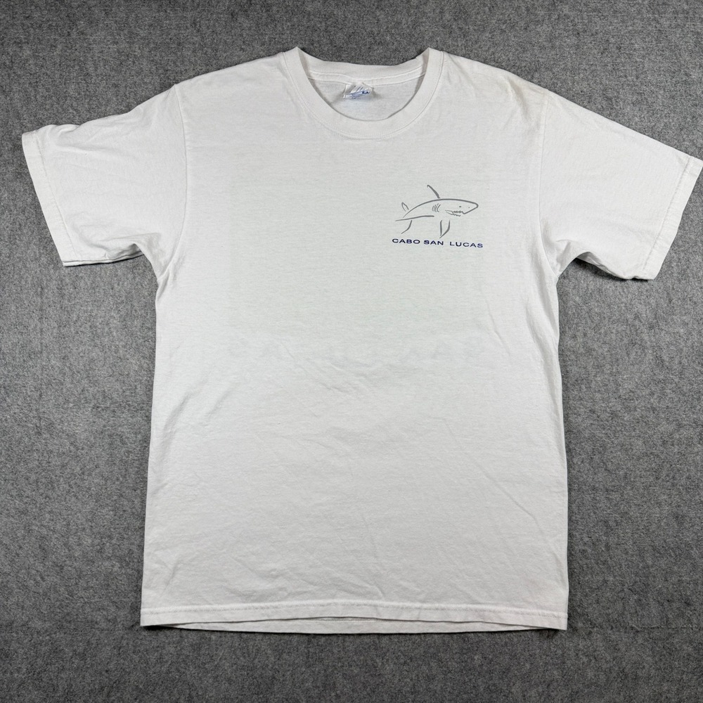 Yazbek Mens Cabo San Lucas Shark Graphic T Shirt M White Heavy Weight Cotton
